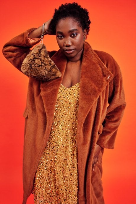 JAYLEY Chocolate Faux Fur Oversized Coat