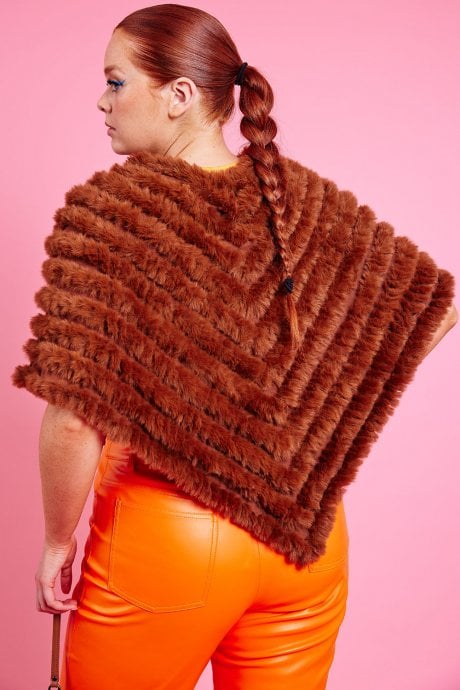 JAYLEY Chocolate Faux Fur Poncho