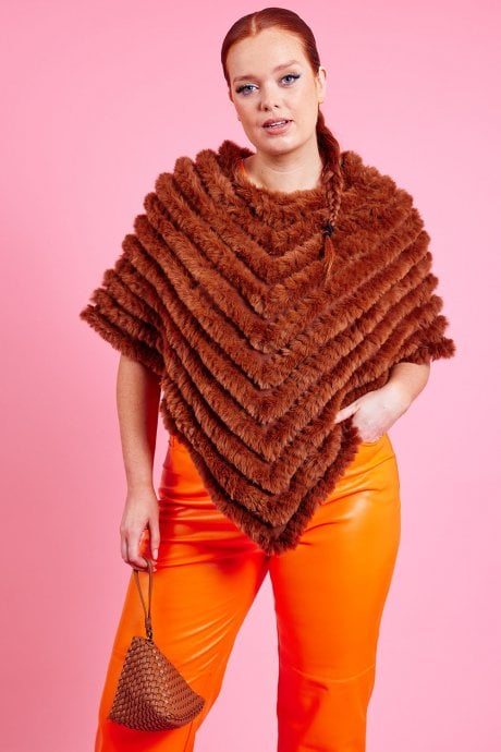 JAYLEY Chocolate Faux Fur Poncho