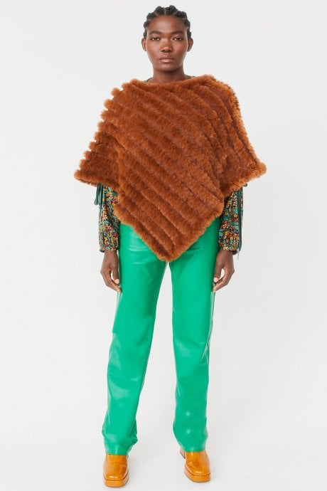 JAYLEY Chocolate Faux Fur Poncho