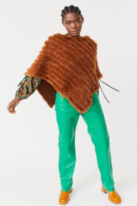 JAYLEY Chocolate Faux Fur Poncho