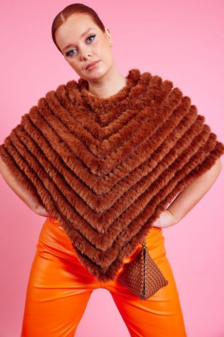 JAYLEY Chocolate Faux Fur Poncho