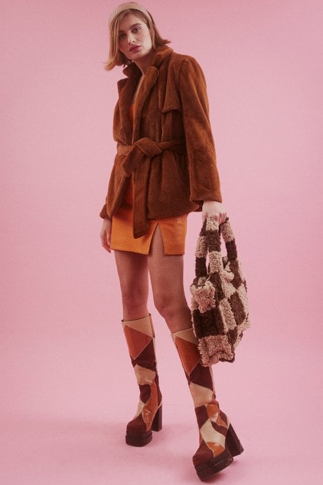 JAYLEY Chocolate Faux Fur Trench Jacket