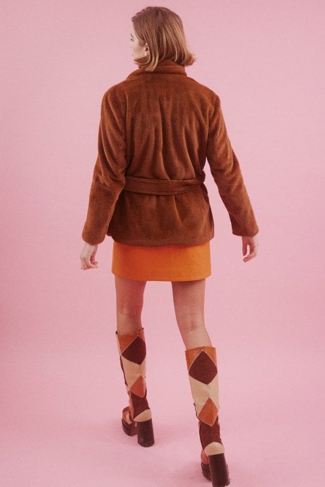 JAYLEY Chocolate Faux Fur Trench Jacket