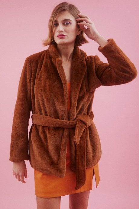 JAYLEY Chocolate Faux Fur Trench Jacket