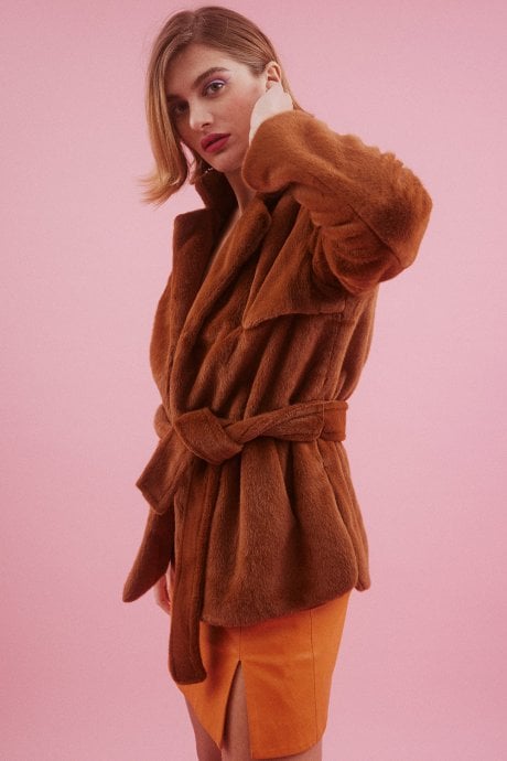 JAYLEY Chocolate Faux Fur Trench Jacket