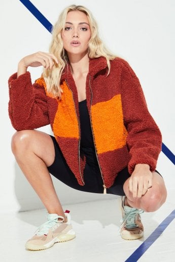 JAYLEY Chocolate Faux Shearling Zip Jacket