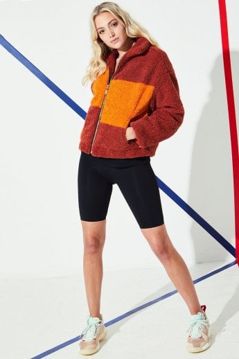 JAYLEY Chocolate Faux Shearling Zip Jacket