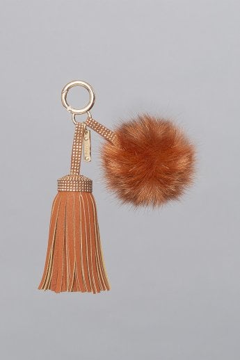 JAYLEY Chocolate Faux Suede Faux Fur Pom Charm