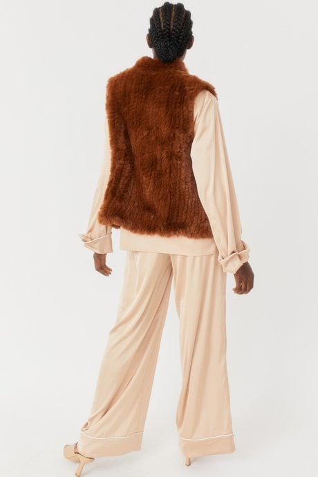 JAYLEY Chocolate Hand Knitted Faux Fur Gilet | Waistcoat