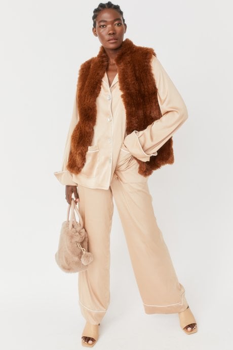 JAYLEY Chocolate Hand Knitted Faux Fur Gilet | Waistcoat