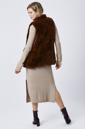 JAYLEY Chocolate Hand Knitted Faux Fur Gilet | Waistcoat
