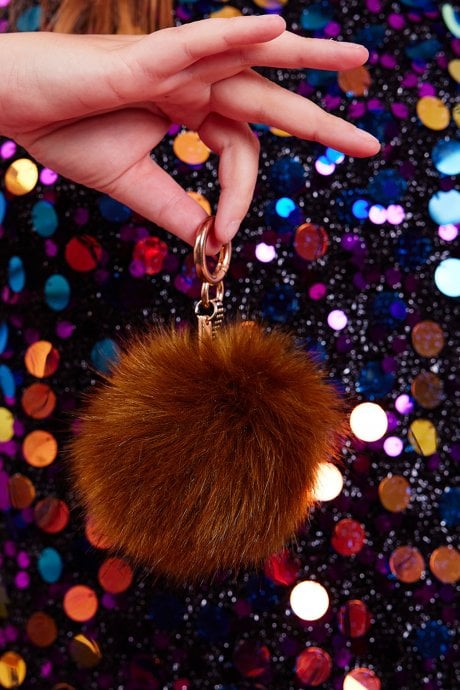 JAYLEY Chocolate Luxury Faux Fur Pom Bag Charms