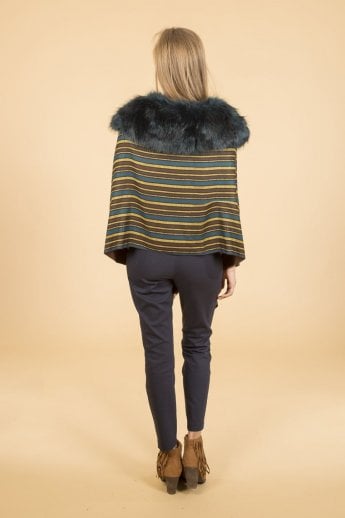 JAYLEY Chocolate Patterned Cashmere And Faux Fur Wrap