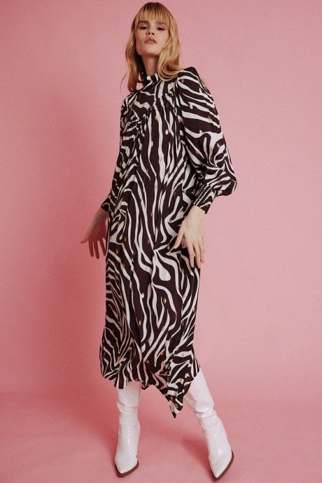 JAYLEY Chocolate Silk Blend Long Sleeve Maxi Dress