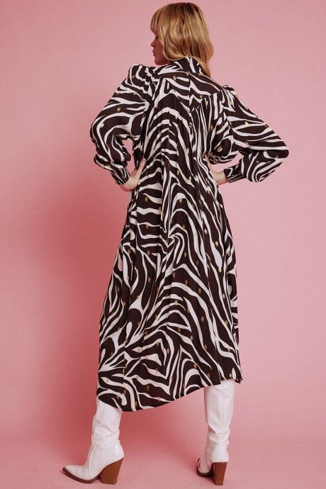 JAYLEY Chocolate Silk Blend Long Sleeve Maxi Dress
