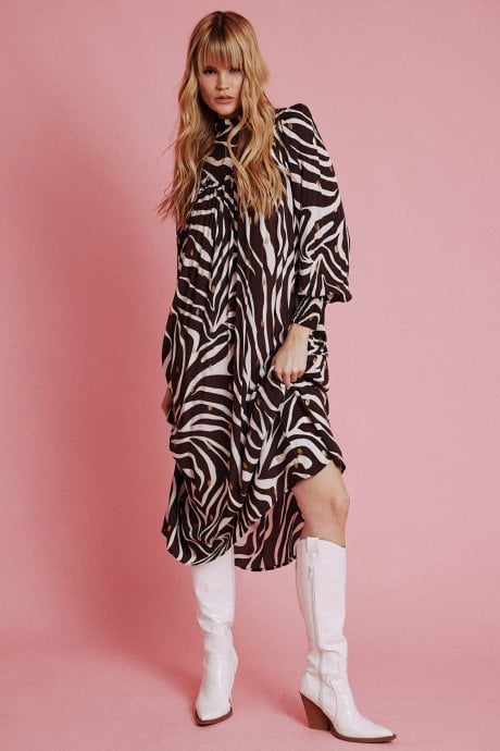 JAYLEY Chocolate Silk Blend Long Sleeve Maxi Dress