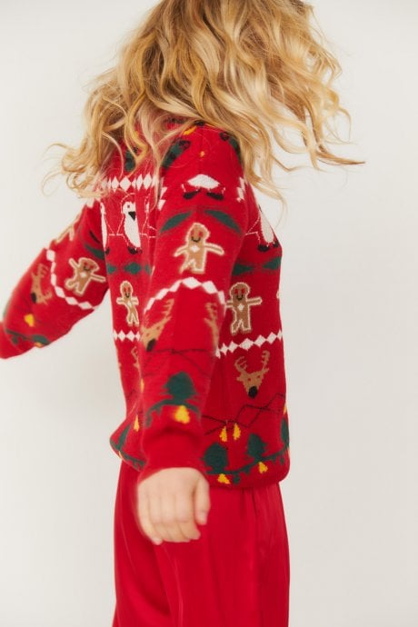 JAYLEY Christmas Jumper With Penguins And Gingerbread Men In Red