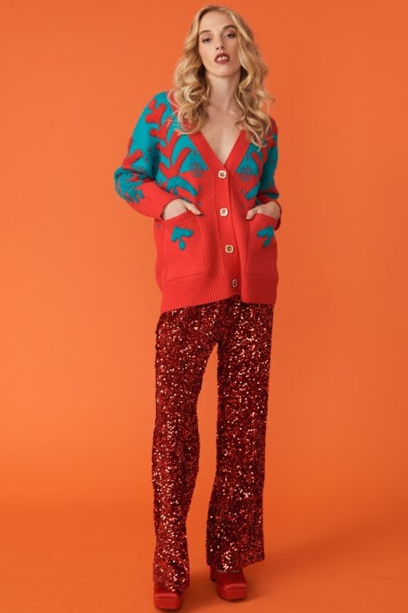 JAYLEY Christmas Tree Red And Green Cashmere Cardigan