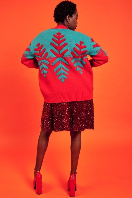 JAYLEY Christmas Tree Red And Green Cashmere Cardigan