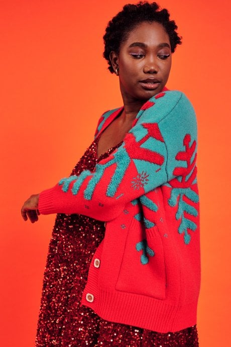 JAYLEY Christmas Tree Red And Green Cashmere Cardigan