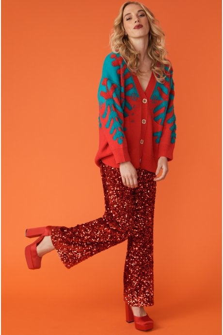 JAYLEY Christmas Tree Red and Green Cashmere Cardigan