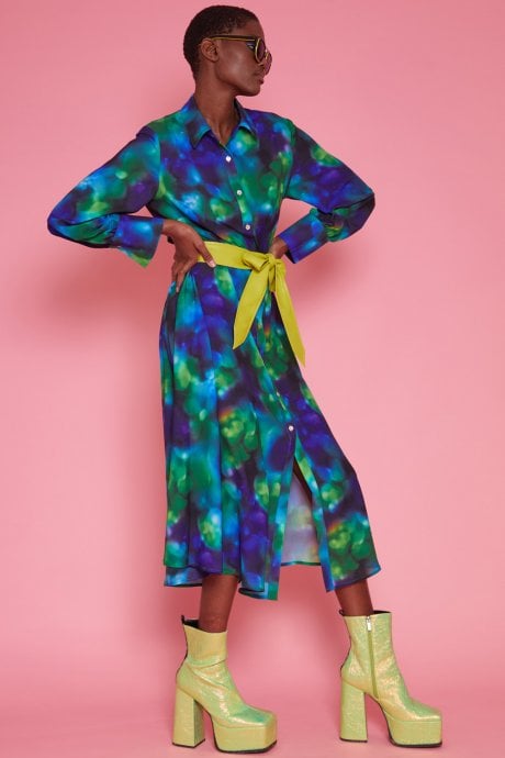 JAYLEY Cleo Silk Blend Shirt Maxi Dress