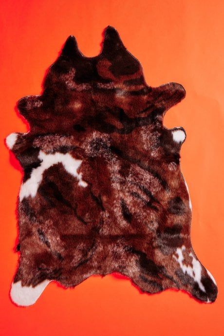 JAYLEY Cow Print Chocolate Brown Faux Fur Rug