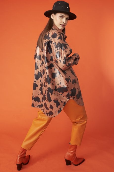 JAYLEY Cow Print Chocolate Brown Oversized Shacket