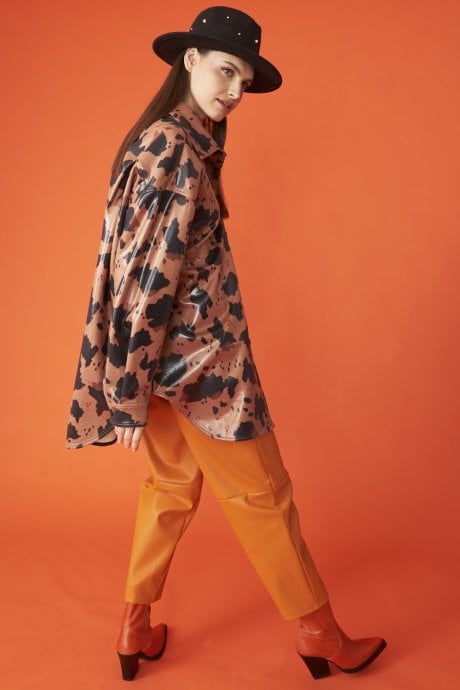 JAYLEY Cow Print Chocolate Brown Oversized Shacket