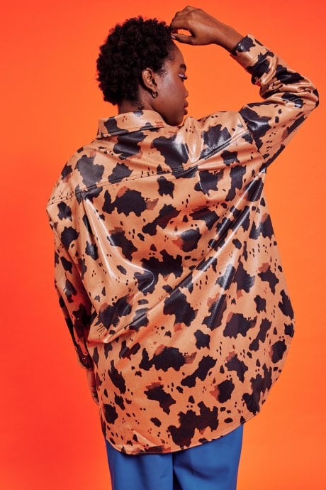 JAYLEY Cow Print Chocolate Brown Oversized Shacket