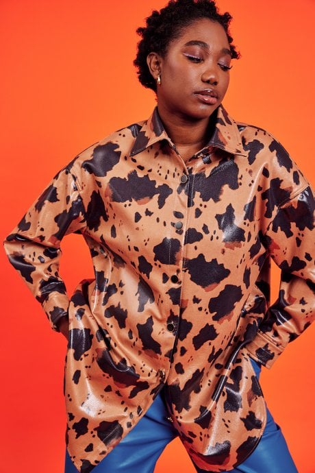 JAYLEY Cow Print Chocolate Brown Oversized Shacket