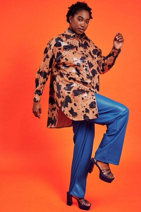 JAYLEY Cow Print Chocolate Brown Oversized Shacket