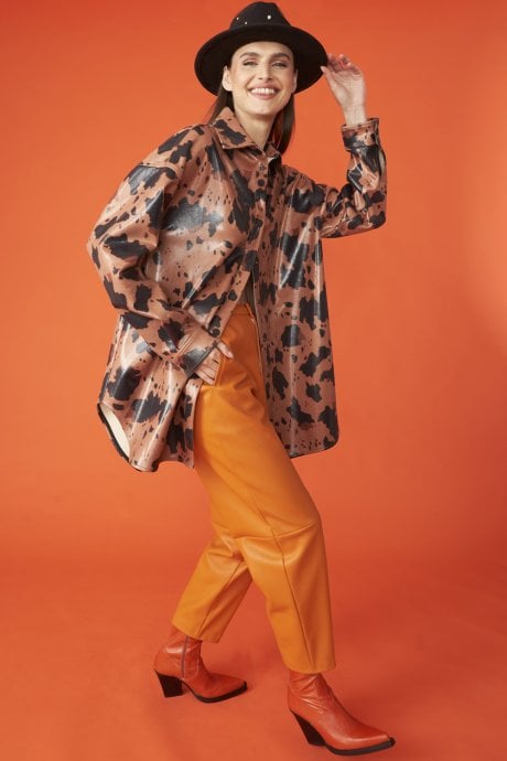 JAYLEY Cow Print Chocolate Brown Oversized Shacket