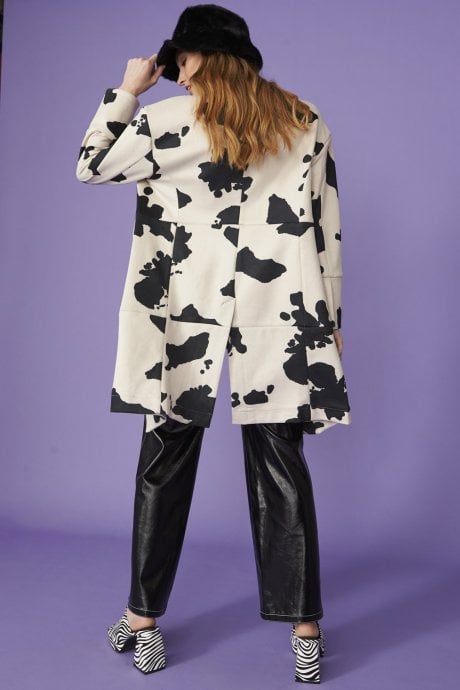 JAYLEY Cow Print Cream Faux Suede Coat