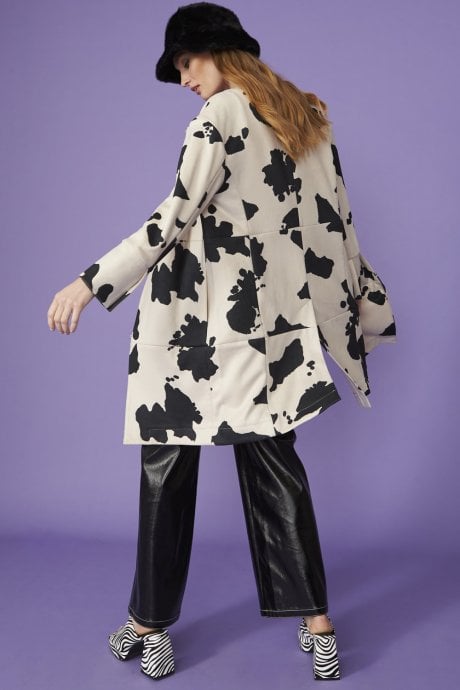 JAYLEY Cow Print Cream Faux Suede Coat