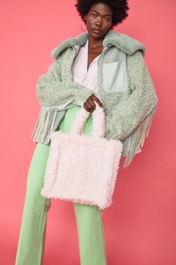 JAYLEY Cream Borg Tote Bag