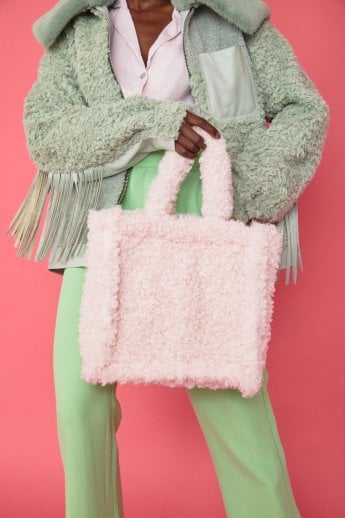 JAYLEY Cream Borg Tote Bag