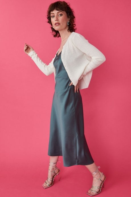 JAYLEY Cream Cashmere & Banana Peel Ribbed Cardigan
