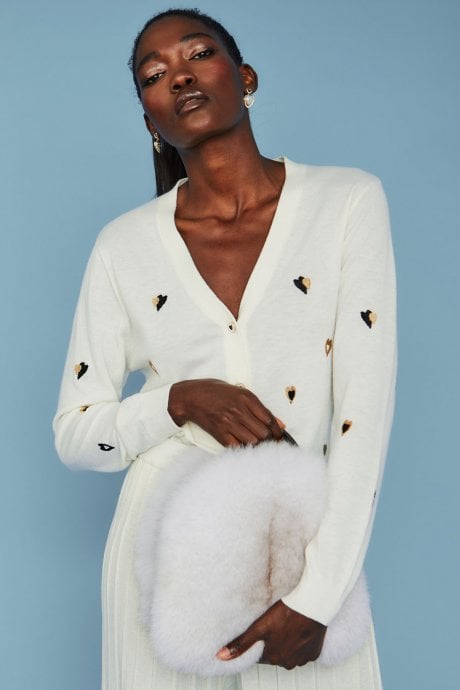 JAYLEY Cream Cashmere Blend Cardigan With Heart Design