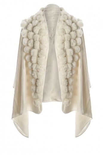 JAYLEY Cream Cashmere Blend Faux Fur Pom Pom Wrap