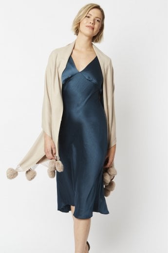 JAYLEY Cream Cashmere Blend Wrap With Heart Poms