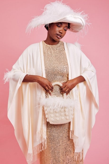 JAYLEY Cream Cashmere Wrap With Feathers