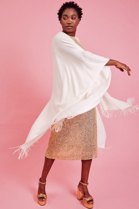 JAYLEY Cream Cashmere Wrap With Feathers
