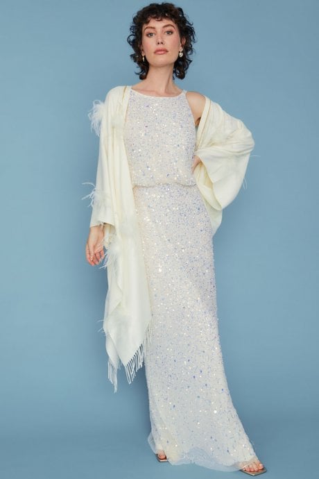 JAYLEY Cream Cashmere Wrap With Feathers