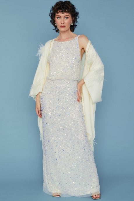 JAYLEY Cream Cashmere Wrap With Feathers