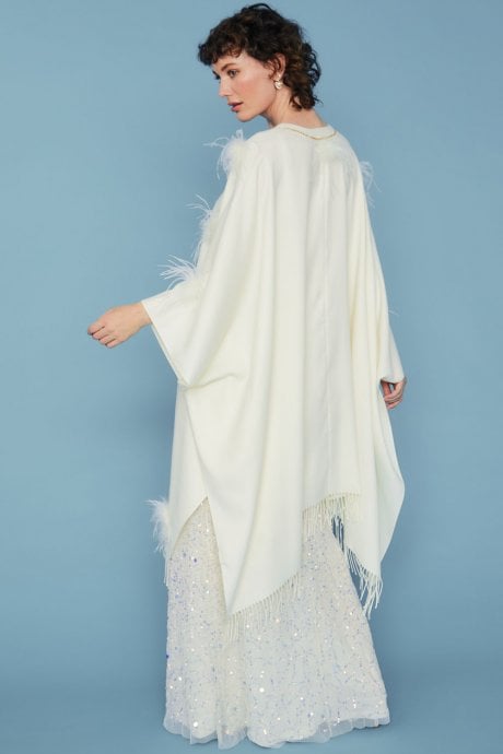 JAYLEY Cream Cashmere Wrap With Feathers