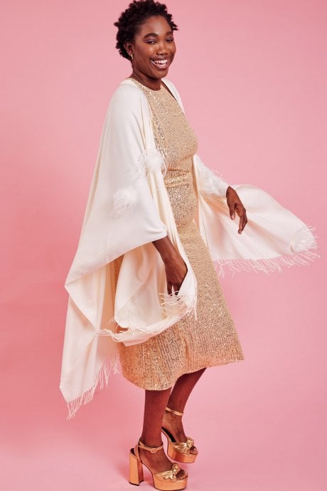 JAYLEY Cream Cashmere Wrap with Feathers