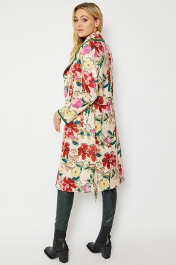 JAYLEY Cream Digital Floral Printed Faux Suede Blazer Jacket