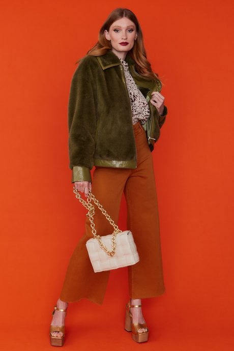 JAYLEY Cream Eco Leather Cross Woven Clutch Bag With Gold Chain